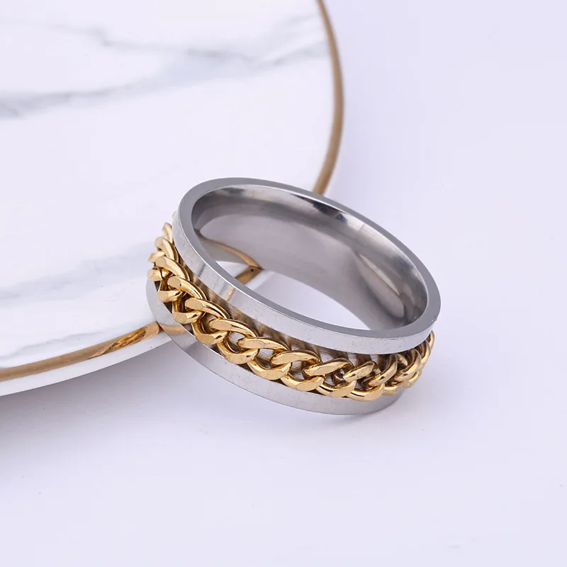 Titanium Steel Rotatable Chain Couple Ring Anxiety Multifunctional Jewelry Fashion 8mm Fidget Spinner Rings Power Sense Gifts