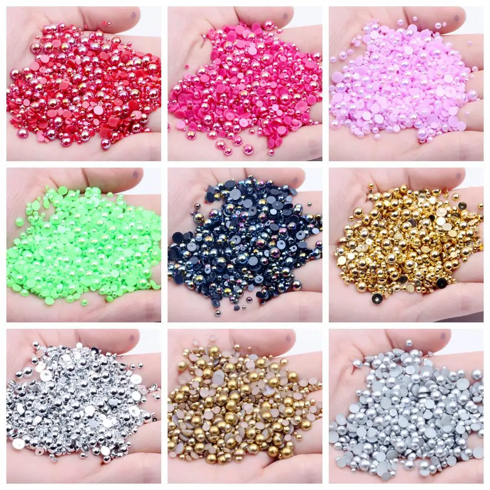 3mm 1000pcs Resin Beads Many AB Colors Loose Imitation Flatback Half Round Pearls For Jewelry Nails Art Tips Decoration