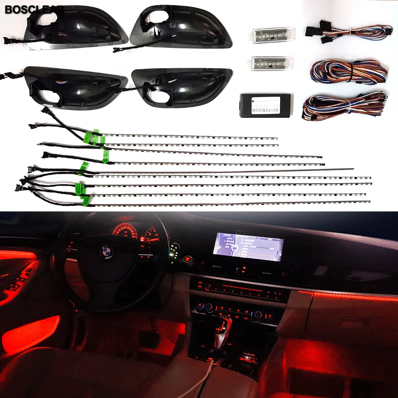 Car Neon Decorative Atmosphere LED Strip Lighting Interior 9-color Ambient Light For BMW 5-series F10/11 F18 2018 17 16 15 14-10