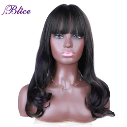 Blice Long Synthetic Wig Mixed Color Blue Brown And Purple Natural Wave Wigs with Bangs Heat Resistant Cosplay Hair