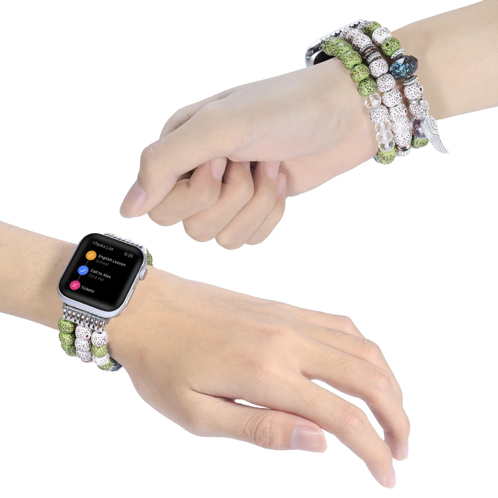 Pulsera para Apple Watch, banda elástica de 45mm, 41mm, 44mm, 40mm, 42mm y 38mm, joyería para mujer, 2022 con cuentas