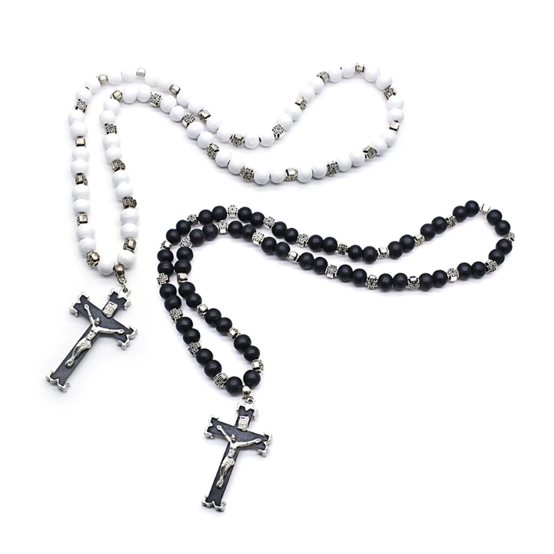 39 types Rosary Necklace Jesus Christ Cross Pendant Necklaces Alloy Bead Long Chain Unisex Christian Fashion Jewelry Wholesales