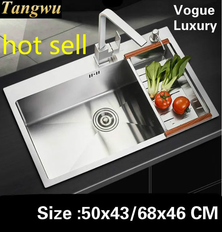 

Free shipping Home kitchen manual sink single trough wash vegetables vogue standard 304 stainless steel 500x430/680x460 MM