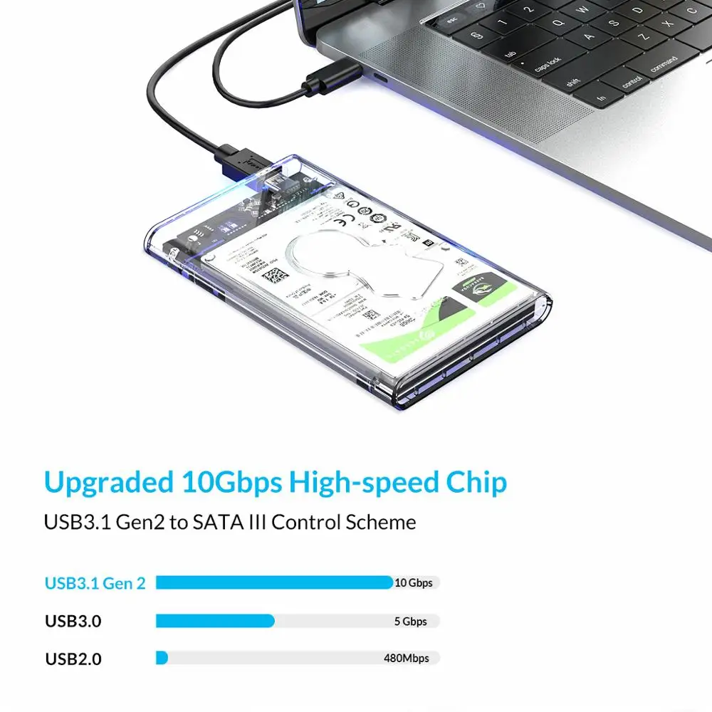 ORICO Typ C 2.5 \'\'Transparent HDD Fall USB 3,1 Gen2 10Gbps Festplatte Gehäuse Unterstützung UASP Protokoll Mit typ-C bis C Kabel