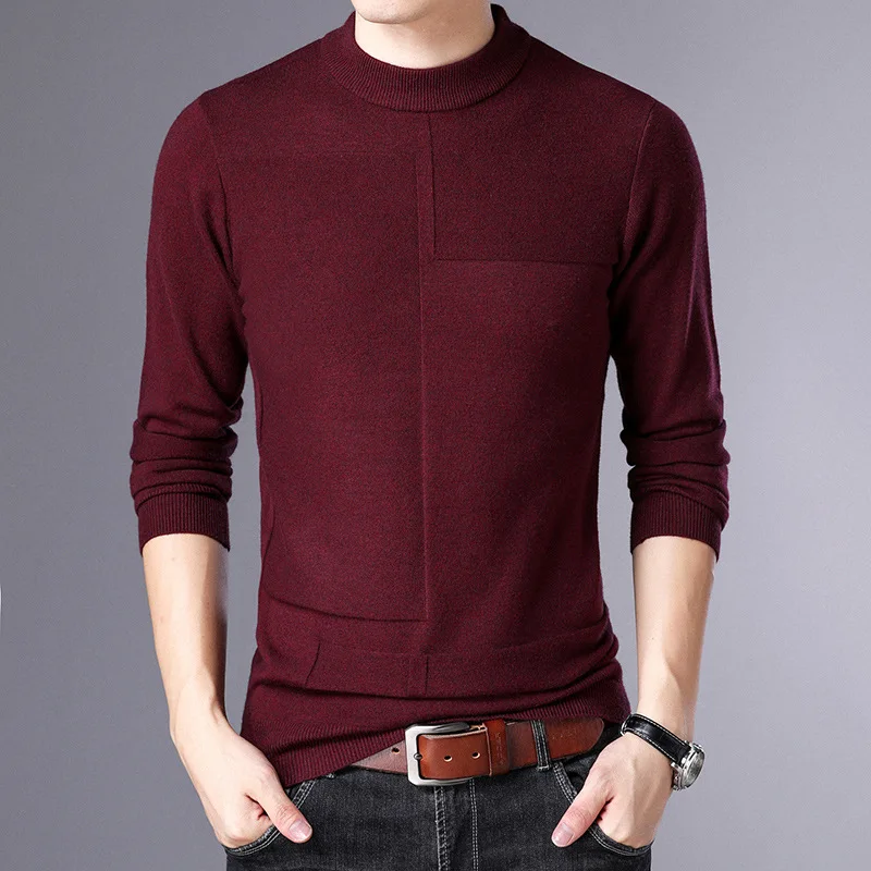 

MRMT 2024 Brand New Autumn Winter Men's Sweater Thickening Warm Pullover for Male Pure Color Semi-turtleneck Knitting Sweater