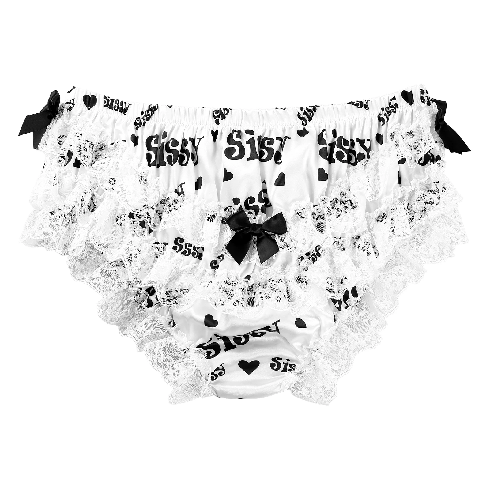 Mens Lingerie Sissy Underwear Shiny Satin Ruffled Floral Frilly Lace Cute Bowknot Knickers Briefs Exotic Gay Underwear Panties