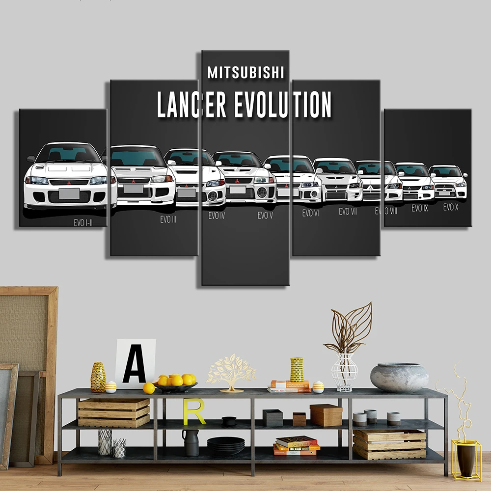 5 Panel Mitsubishi Lancer Evolution Car Canvas Posters Wall Art Pictures Paintings Accessories Home Decor Living Room Decoration