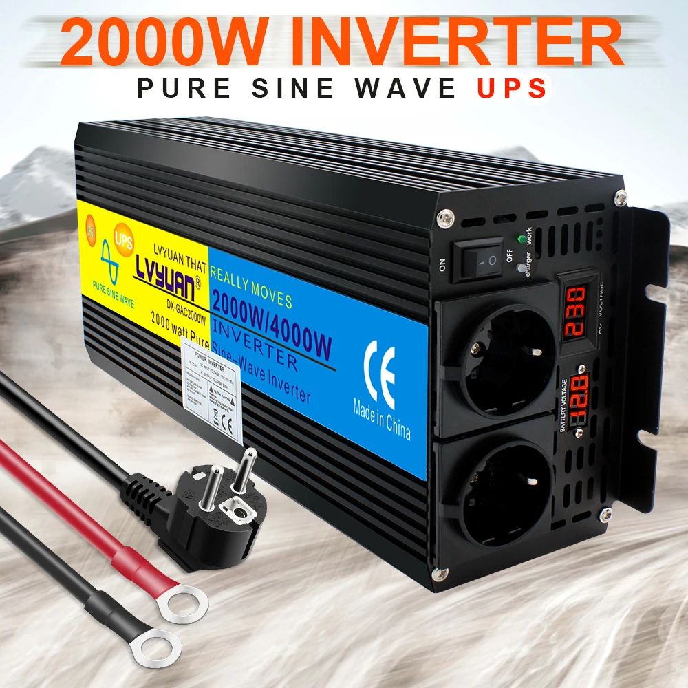 2000W/4000W Uninterruptible Power Supply Pure Sine Wave Power Inverter Charger  UPS DC 12V to AC 220V LED Display