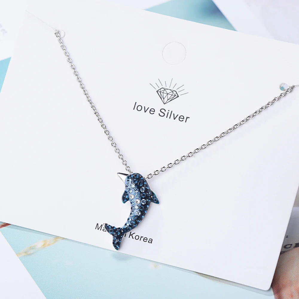 Lekani Authentic 925 Sterling Silver Story Of Dolphin Blue Cz Pendant Necklaces For Women Luxury Sterling Silver Jewelry