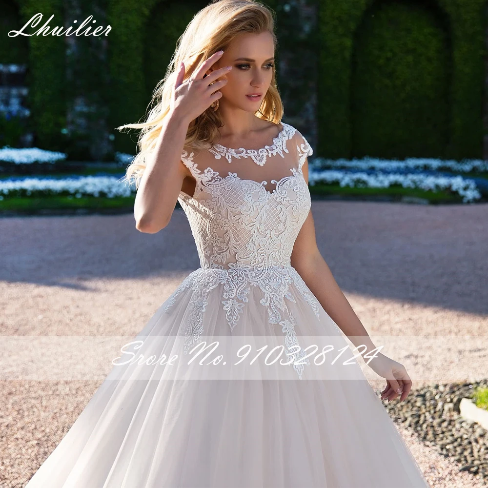 Lhuilier-Robe de mariée en tulle à encolure dégagée, robes de Rhpersonnalisées, longueur au sol, mancherons, appliques en dentelle, patients, quoi que ce soit