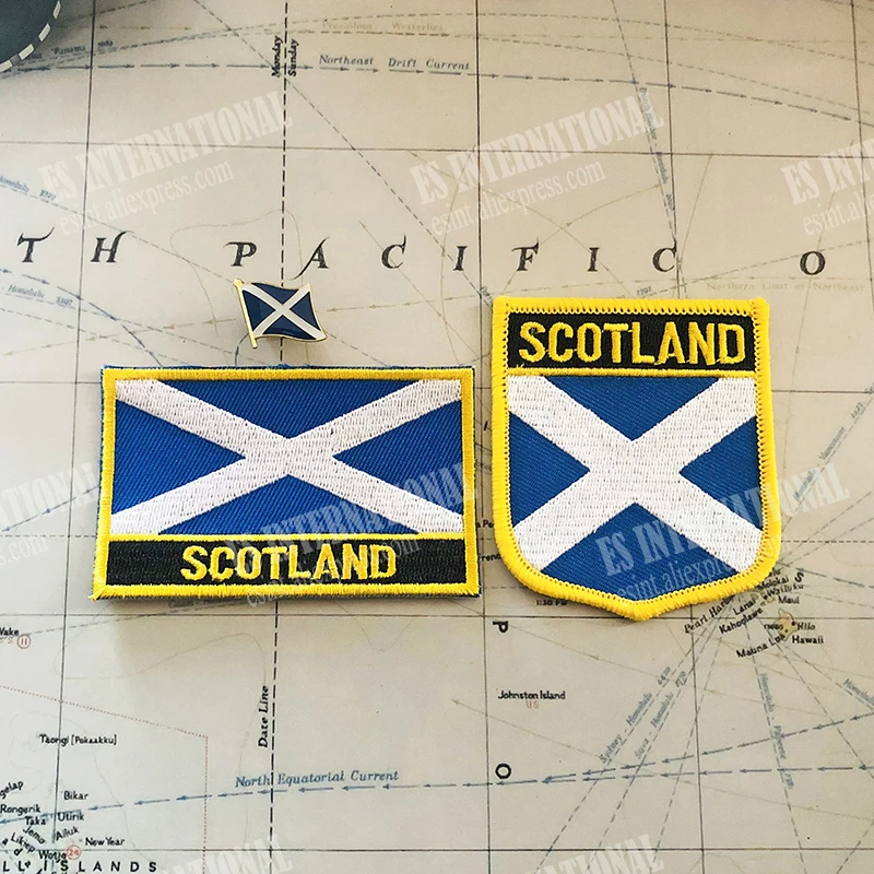 SCOTLAND  National Flag Embroidery Patches Badge Shield And Square Shape Pin One Set On The Cloth Armband   Backpack  Decoration