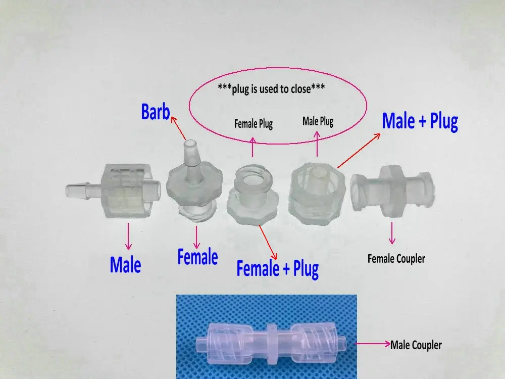 

1Pc medical equipment Luer Lock male female Connector (polyprop) adapter plugs caps couplers