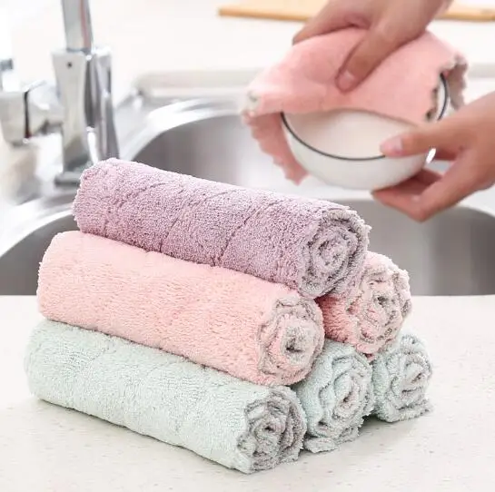 Kitchen Bowl Dishcloth Cleaning Cloth Strong Water Absorbent Cloth Thicken Microfiber Duster Bathroom Washing Cloth