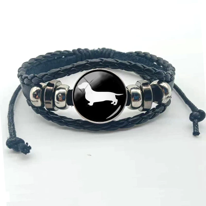 Cute Dachshund Leather Multilayer Bracelet Retro Simple Hound Silhouette Art Bracelet Cute Dog Avatar Picture Bracelet