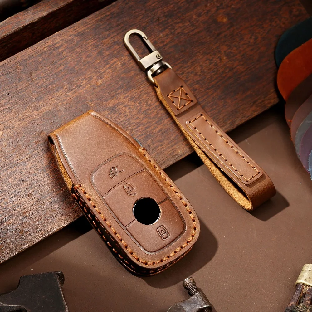 Handmade Leather Car Key Case Cover for Mercedes-Benz CLA180 CLS350 GLB GLA GLE GLC GLK GLS ML250 R320 S400 E-Class C260L E260