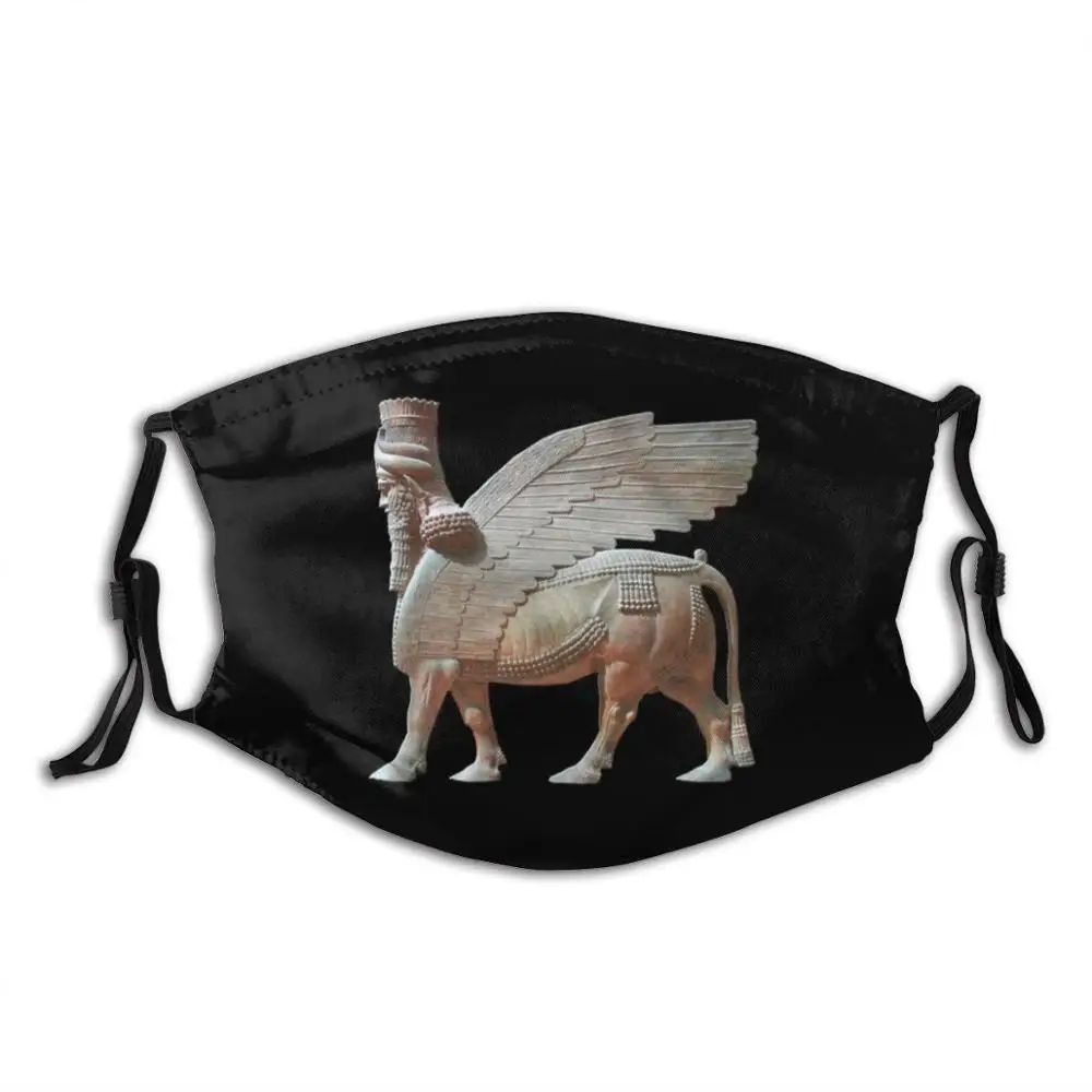 

Human - Headed Winged Bull. Assyrian Lamassu Statue. On Black. Adult Kids Anti Dust Filter Diy Mask Assyria Assyrian Bull Bulls