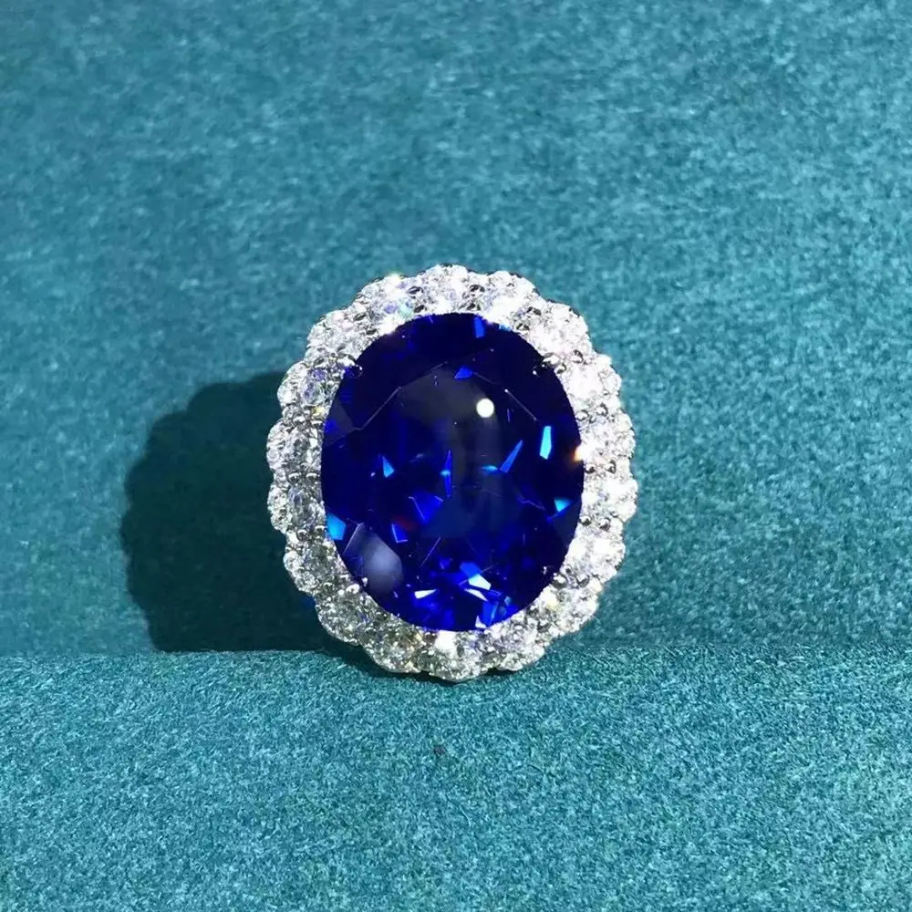 WUIHA-Luxo 925 Anel De Prata Esterlina, VVS Sapphire, Moissanite, Noivado De Casamento, Anel Personalizado, Jóias Finas, 3EX Oval, 15 CT