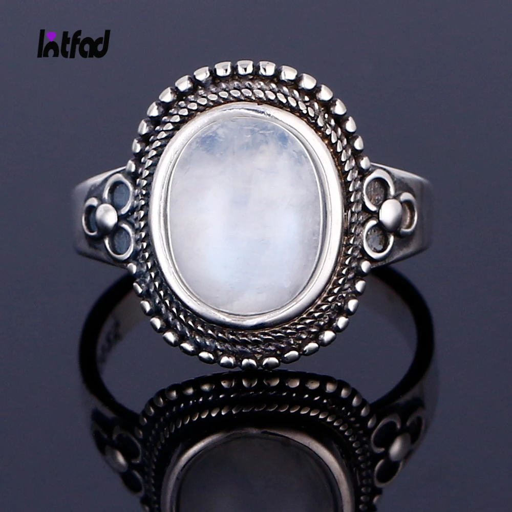 

925 Sterling Silver Rings for Women Natural 8x10MM Moonstone Rings Anniversary Birthday Gift Party Jewelry Finger Ring