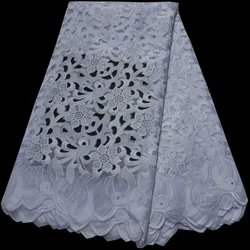 (5yards/pc) High quality white African hand cut Swiss cotton voile lace fabric with elegant embroidery for wedding party  CLP488