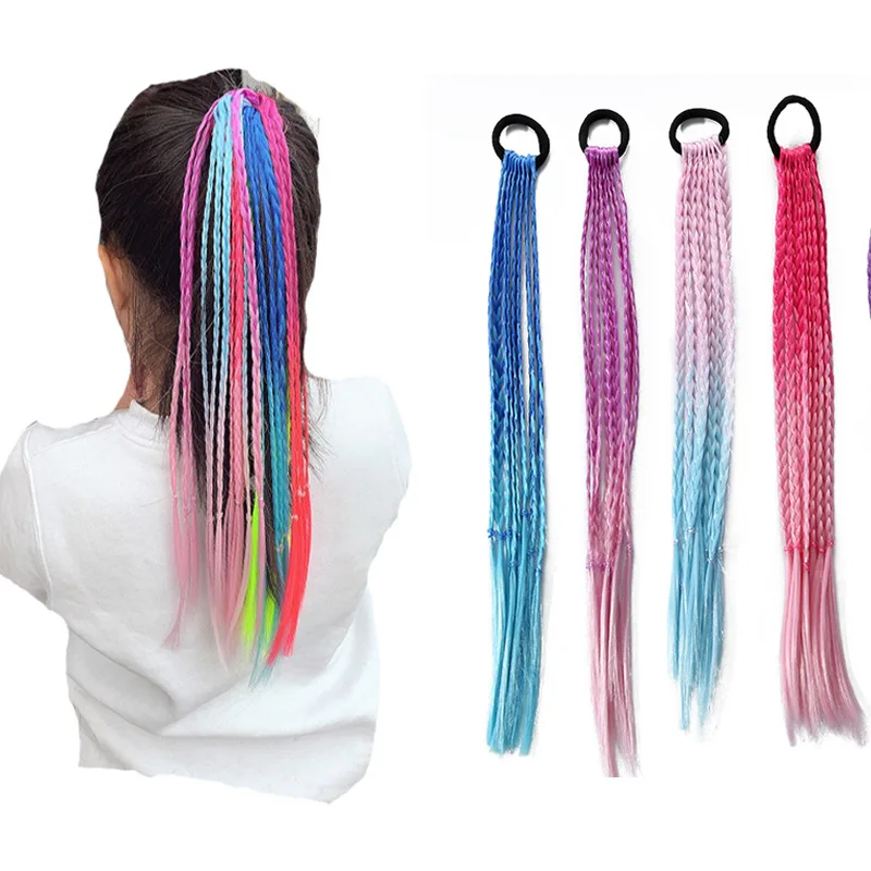 

6PCS/lot colorful girl wig hair rope twist braid elastic hair band ponytail headdress fashion children's hair accessories