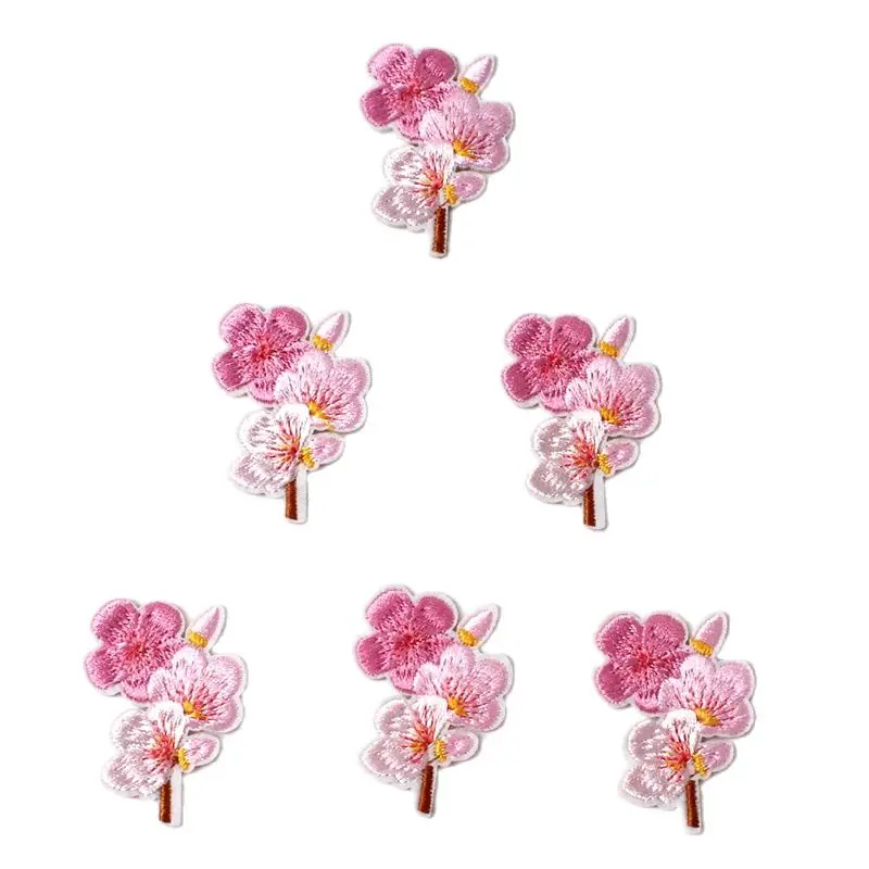 10pcs Embroidered Cherry Flower Patches Iron On Sew On Peach blossom Stickers DIY Handmade Patchwork Crafts Fabric Appliques