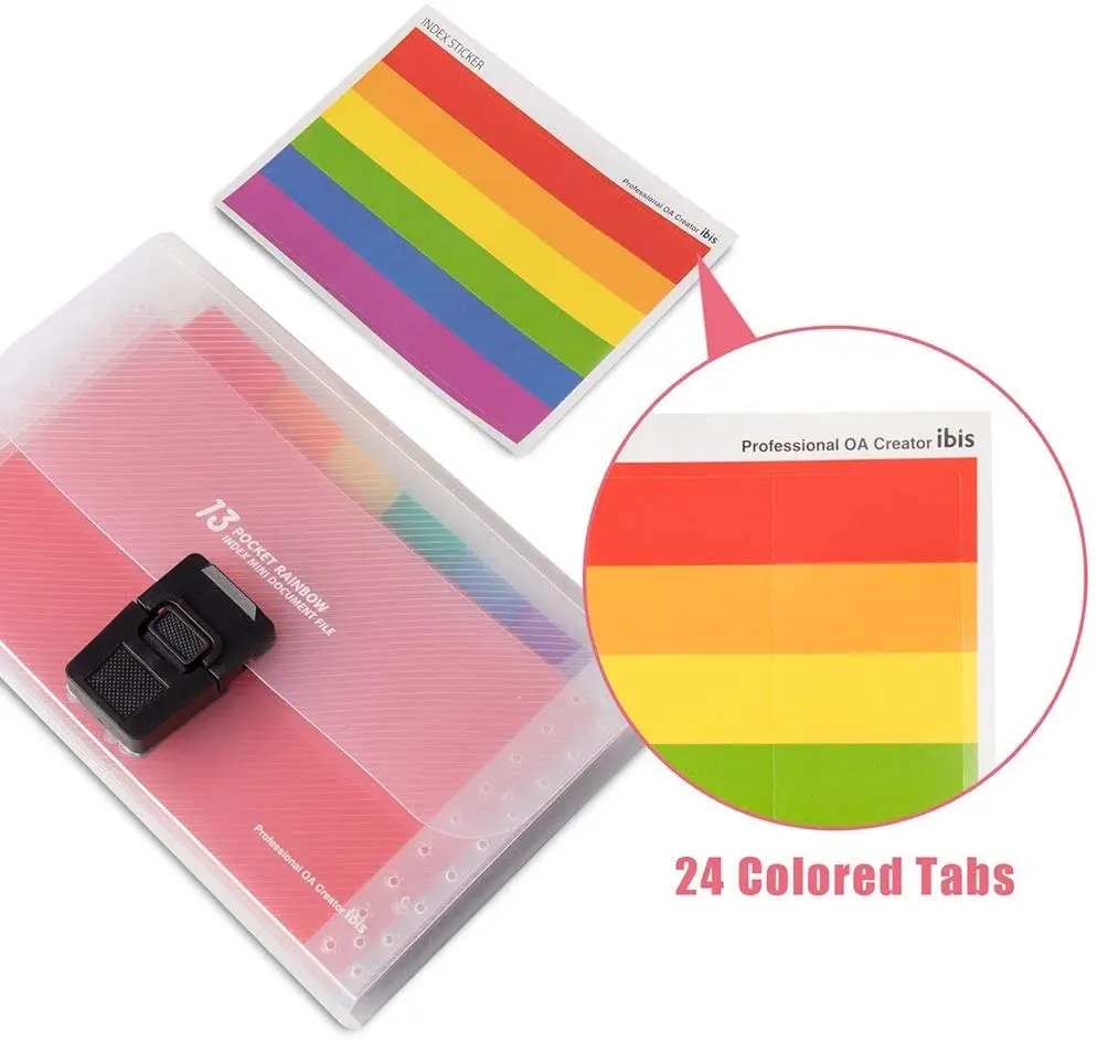 A6 Plastic Portable Rainbow Folder,13 Pockets  Expanding File Organiser Handbag with Lid, Expandable Accordian Organizer Wallet