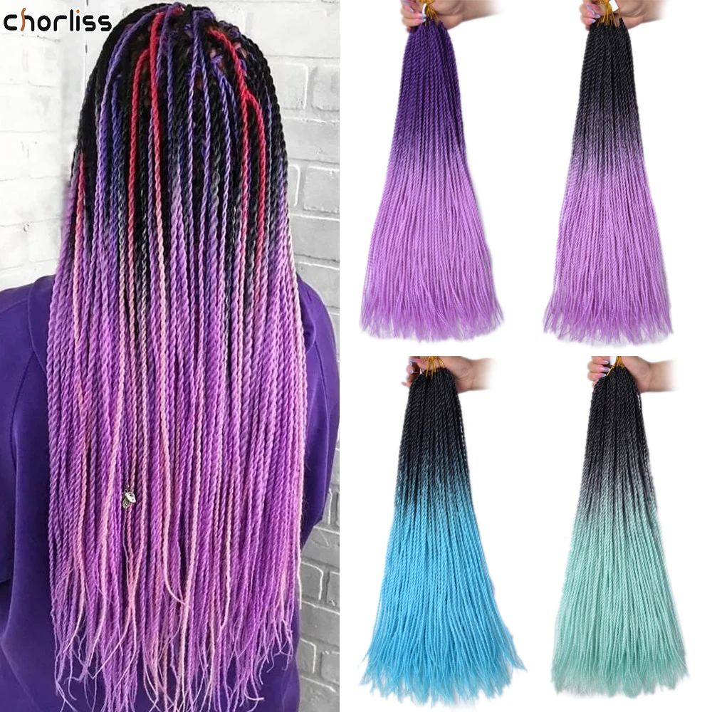 Ombre Senegalese Twist Hair Box Braids Synthetic 24Inch Long Rainbow Pink Braiding Hair 30Roots Crochet Hair for African Braids