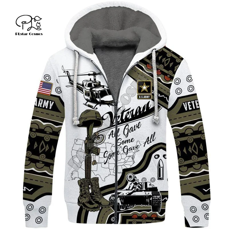 PLstar Cosmos Army Military Camo Veteran Suits Marine Men/Women 3DPrint Autumn Winter Warm Coat Fleece Jacket Zipper Hoodies A1