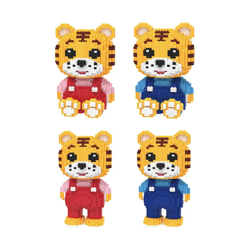 Micro Cartoon Tiger Piggy Bank Block DIY 3D Cute Fortune Money Box Diamond Building Bricks Toy for Children no Box