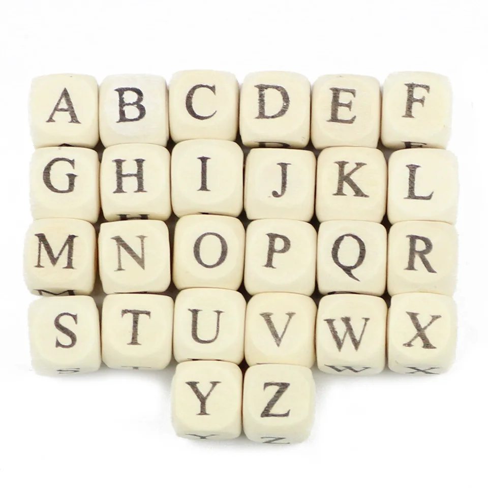 52pcs 10mm Square Wood Beads A~Z Letters Alphabet Space Loose Bead Jewelry For DIY Wooden Handmade Necklace&Bracelet Accessories