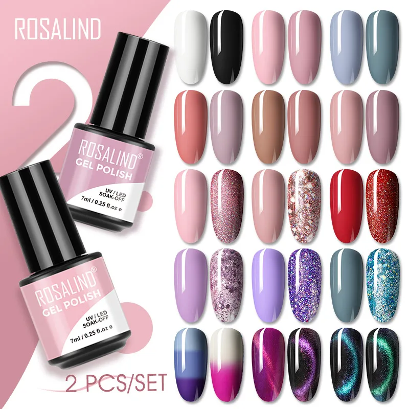 Rosalind 2/6/12/24Pcs Gel Nail Polish Set 80 Kleuren Semi Permanente Hybrid Gel Vernis base Top Coat Losweken Uv Led Voor Nail Art