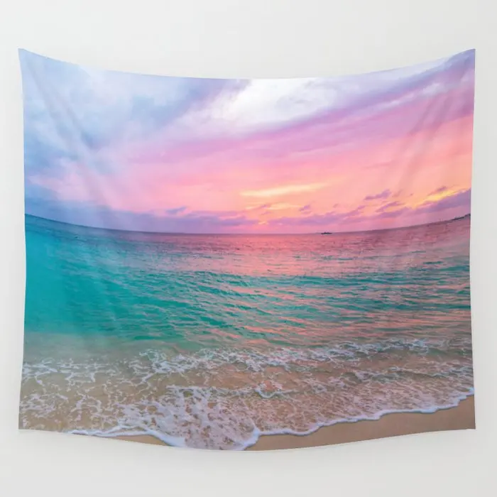 Turquoise Sunset Tranquil Coast Wall Tapestry Background Wall Covering Home Decoration Blanket Bedroom Wall Hanging Tapestries