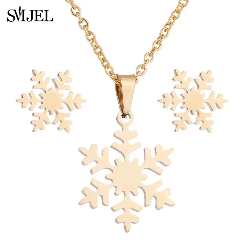 Winter Fashion Snowflake Necklace & Earrings Set