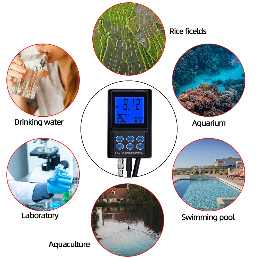 PH-221 PH/regolatore di temperatura misuratore di PH digitale Tester di qualità dell\'acqua 0.00 ~ 14,00ph analizzatore d\'acqua per piscina d\'acquario