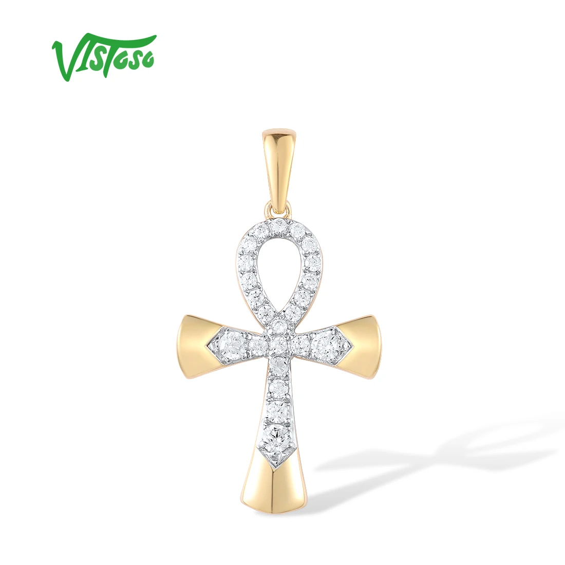 VISTOSO Pure 14K 585 Yellow Gold Pendant For Women Sparkling Diamond Cross Pendant Classic Trendy Gifts Party Fine Jewelry