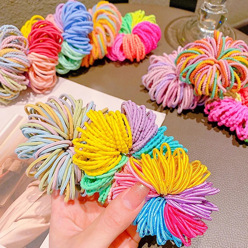 

100Pcs/Set Kid Cute Colorful Basic Spiral Small Elastic Hair Bands Pigtail Hair Tie Rubber Band Scrunchie Girls Hair Accessories