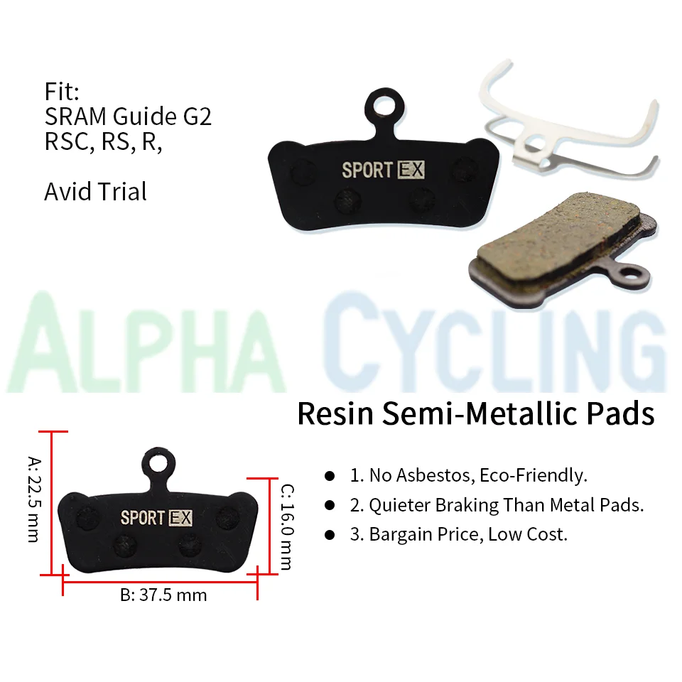 Bicycle Brake Pads for SRAM G2 R/RS Guide RSC, RS, R, Avid Trial, 4 Pairs, Sport EX Resin