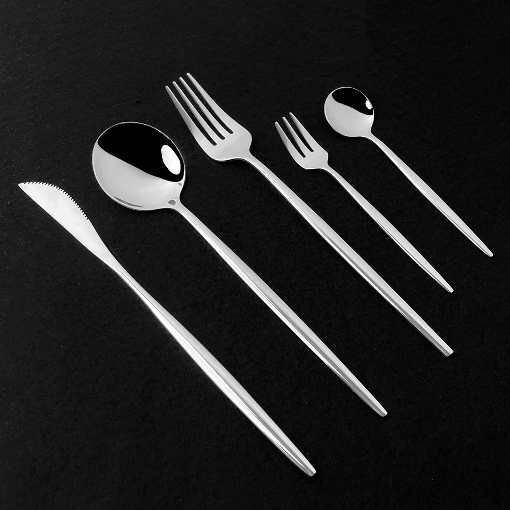 6Set Rainbow Cutlery Set Mirror Colorful Flatware Set Stainless Steel Dinnerware Kitchen Gold Tableware Knife Spoon Fork Set