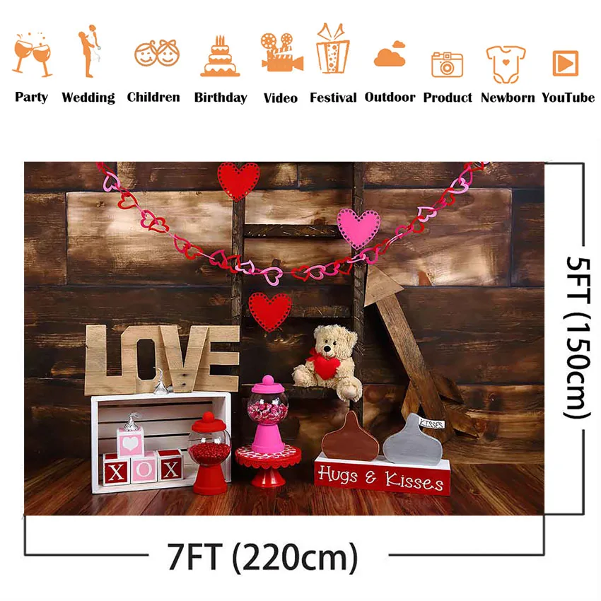 XOXO LOVE Rustic Wood Wall Backdrop for Photography Valentine's Day Background for Photo Studio Love Heart Backdrops