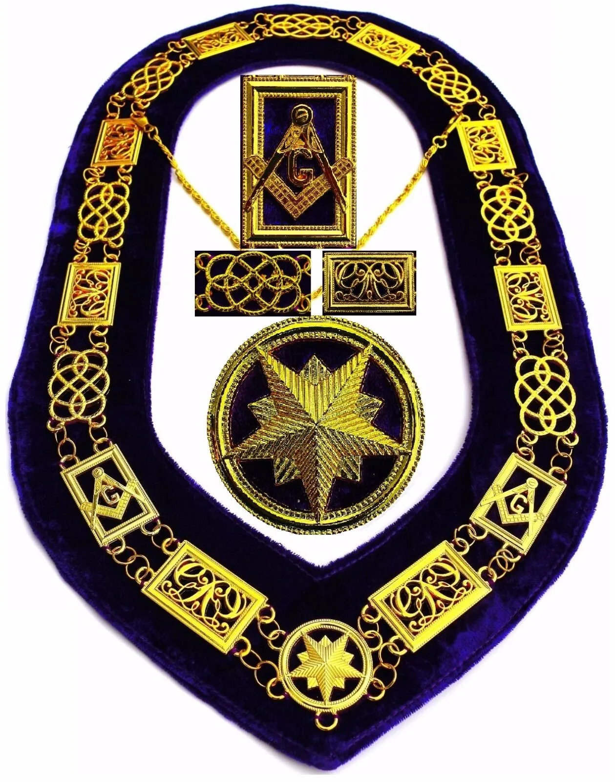 Masonic master Mason chain collar Masonic Regalia Knights Templar Metal Golden Chain Collar Purple Bass