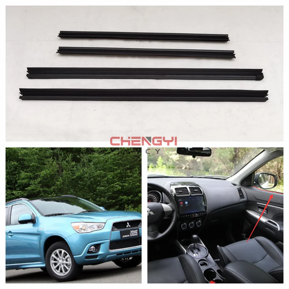 

4PC Door Glass Inner Molding Window Bottom Belt Line Garnish Sash Bar Window Weaterstrip Seals For Mitsubishi ASX RVR