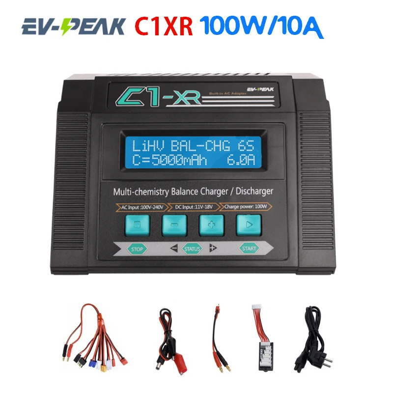 EV-PEAK C1XR 100 واط 10A 1-6S شاحن ميزان مع JST _ XH لوح مهايئ ليبو لايف نيمه بطارية نيكل كادميوم