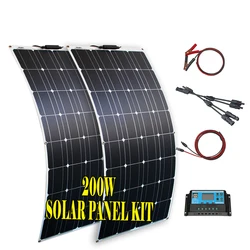 200W 100W Mono Flexible Solar Panel 20A/10A Solar Controller Module for Car RV Boat Home Roof Vans Camping 12V 24V Solar Battery