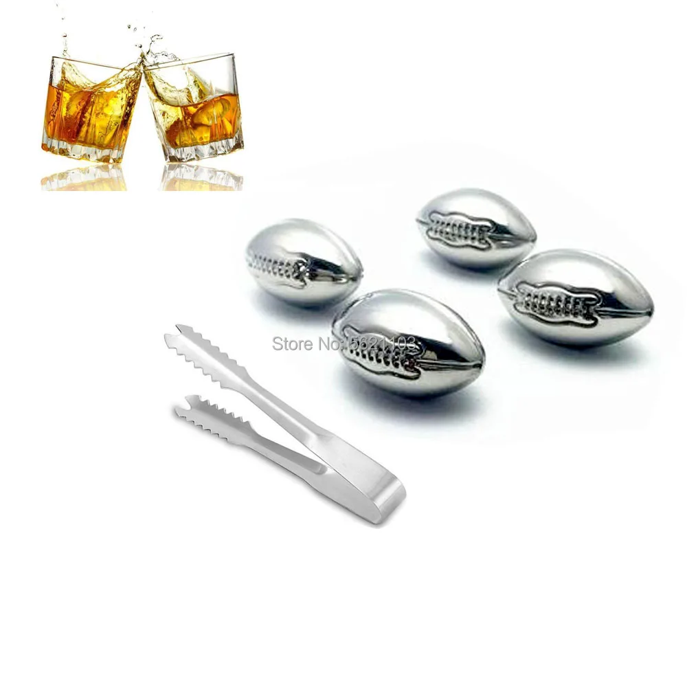 MBBITL Stainless Steel Football Shaped Whiskey Stones Chiller Chilling Drink with Tong for Wine Whiskey Soda Beverage