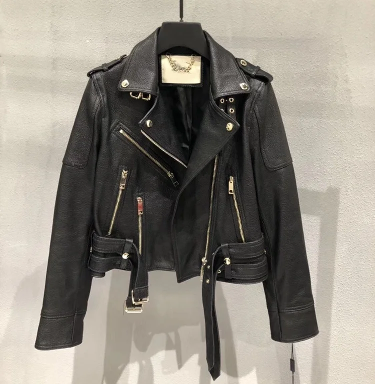 2023 New Autumn Winter Real Sheepskin Short Jacket Luxury Brand Designer Women's Geniune Leather Jacket Coat Motorcycle Outwear