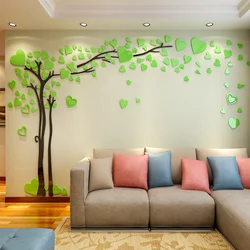 Acrylic Mirror Wall Sticker Love Tree DIY PVC Wallpaper 3D Self-adhesive Wall Decal Living Room Sofa TV Backgrond Wall Decor