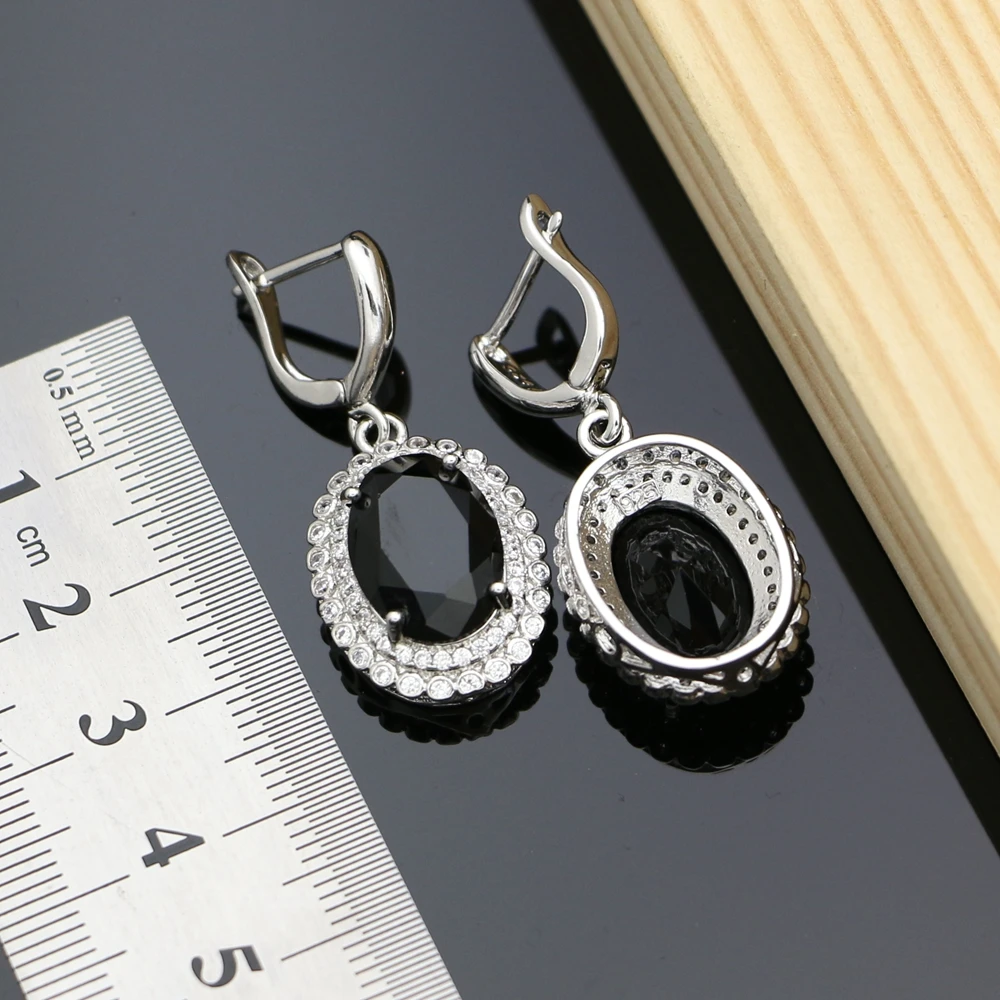 Party Earrings With Stone 925 Silver Jewelry Black Cubic Zirconia Earrings Accessories For Women Dropshipping