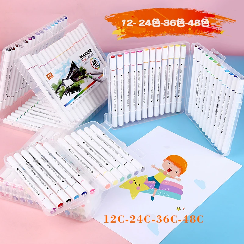 Makeasy 24 色ダブルチップマーカーフェルトチップマーカーペンスモールヘッドフックラインペンマルチペン (8 セット)