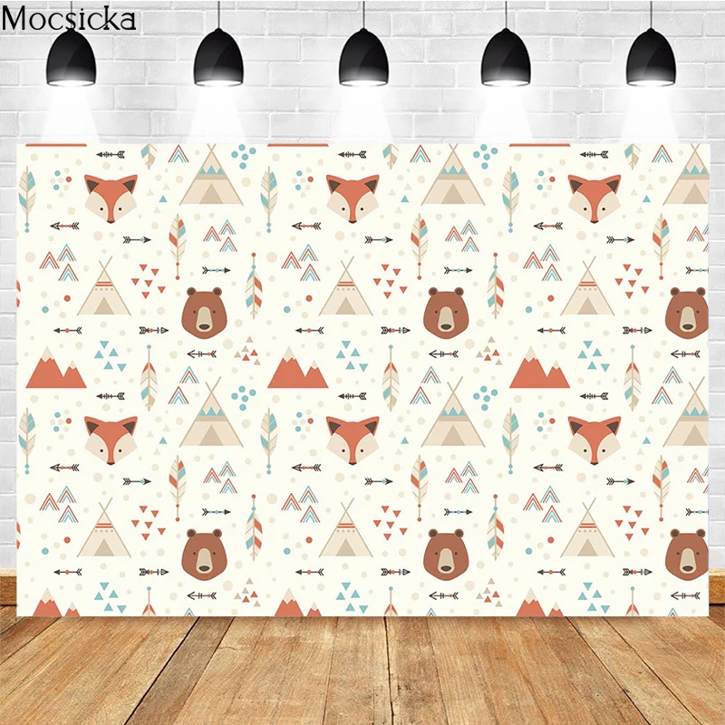 Mocsicka Baby Shower Photography Background Fox Dog Bear Tent Decoration Props Child Portrait Birthday Party Backdrop Banner