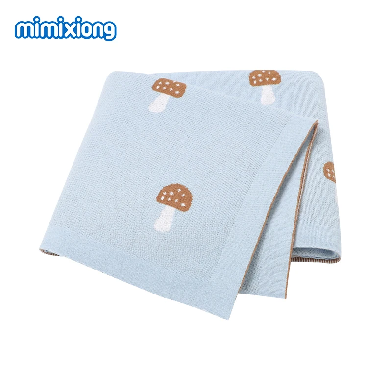 Baby Blankets Cute Mushroom Knitted Newborn Boys Girls Cotton Swaddle Wrap Blankets 100*80cm Toddler Infant Outdoor Playing Mats